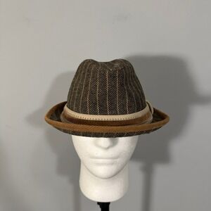 Quiksilver Mens Herringbone Wool Blend Fedora Hat Brown Tan Corduroy S/M